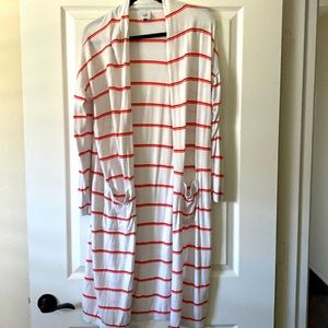 Cabi red and white long cardigan